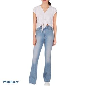 NWT 525 AMERICA COTTON KNIT TIE WAIST VNECK CAP SLEEVE TOP